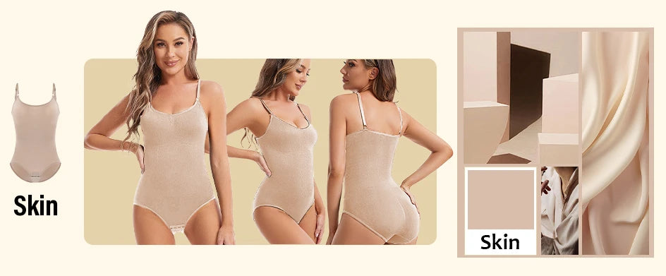 Body modellante a compressione senza cuciture per donna con spalline regolabili – nude, nero, marrone