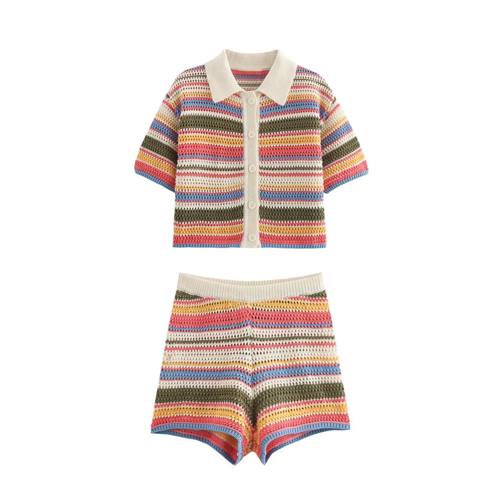 Co-ord donna 2025 – Cardigan rigato a maniche corte e shorts in coordinato