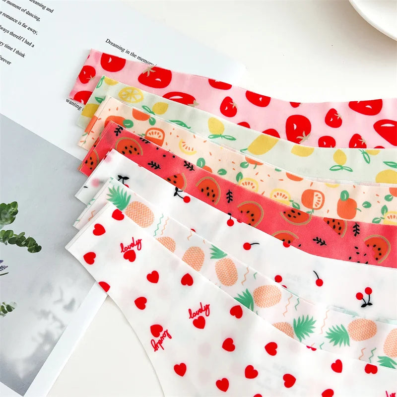 Set 7 pezzi perizomi donna in ice silk ultra sottile – G-string vita bassa con stampa farfalla/leopardato/frutta, lingerie comfort e sexy