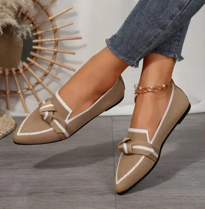 Ballerine Donna – Scarpe Slip-On Traspiranti in Maglia a Punta con Nodo Decorativo