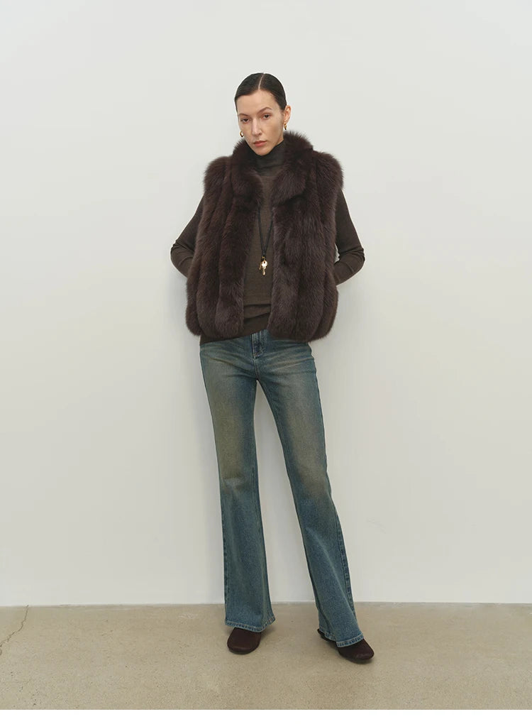 Gilet donna in pelliccia sintetica con collo alto