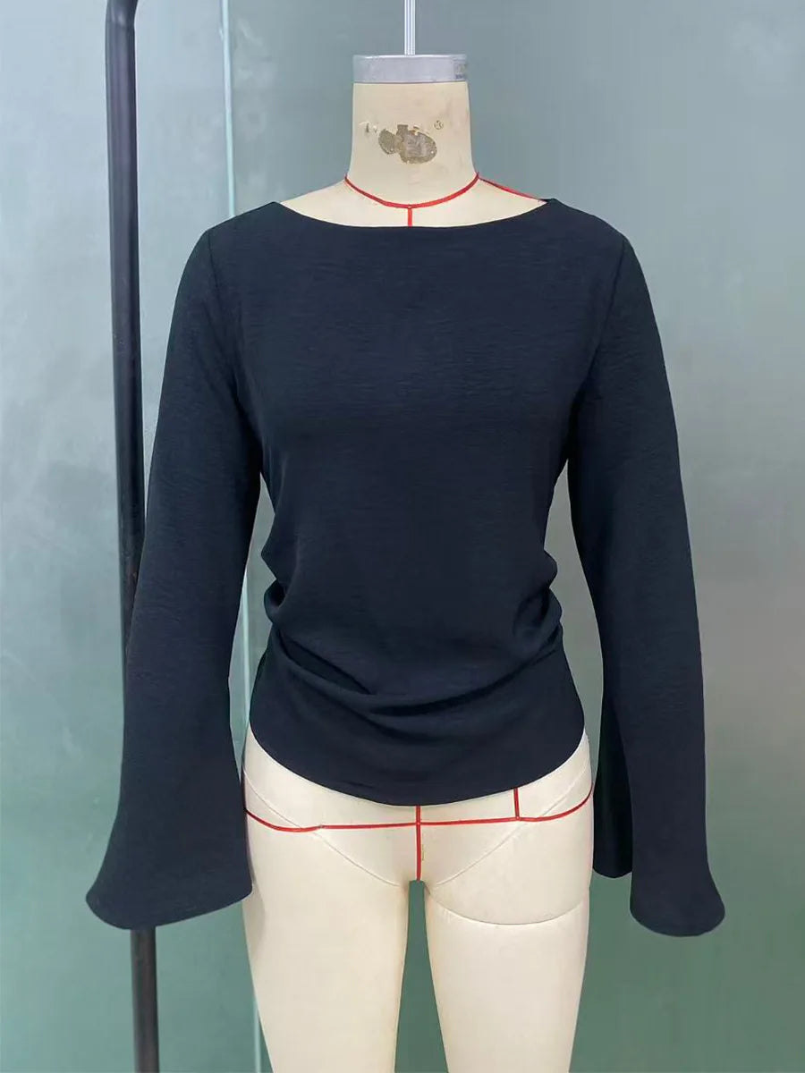 Maglia nera manica lunga con cappuccio da donna – stile elegante per pendolarismo, primavera/autunno, colore puro, poliestere, scollo rotondo