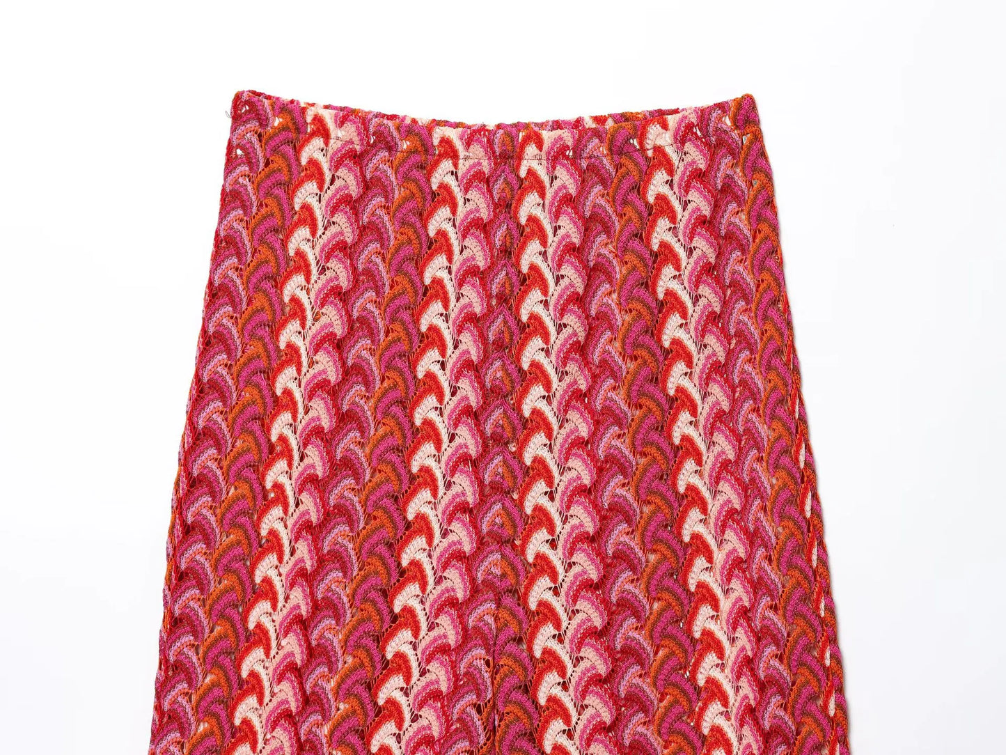 Coordinato donna in maglia crochet – top corto girocollo e pantaloni dritti vita alta