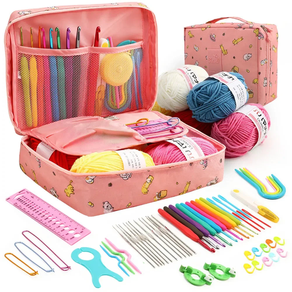 Set uncinetto portatile 59 pezzi con borsa – kit completo con manici ergonomici e materiali colorati