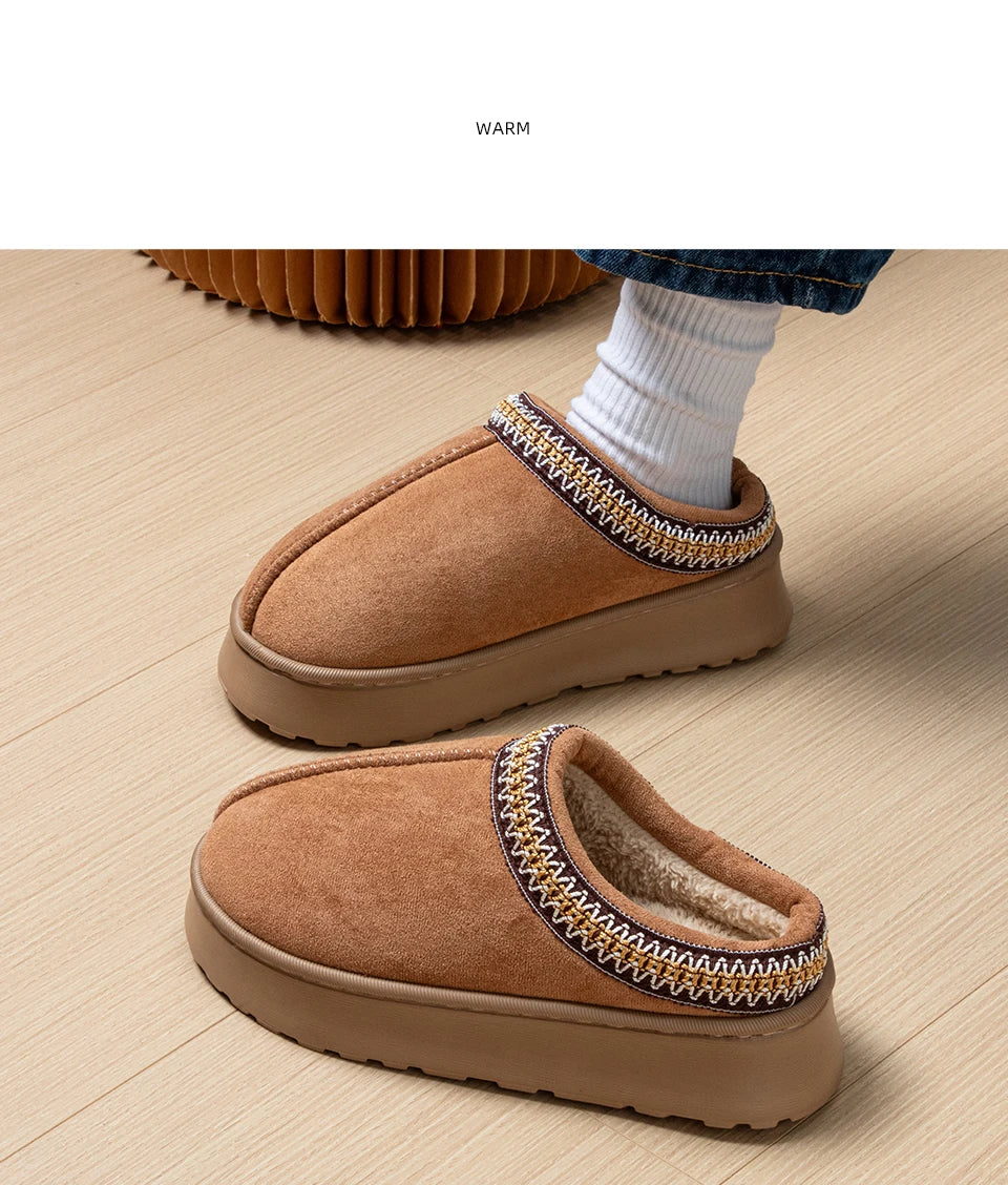 Slippers donna invernali ricamate antiscivolo ‒ pantofole plush indoor/outdoor con suola spessa e bordo caldo per l’inverno 2025
