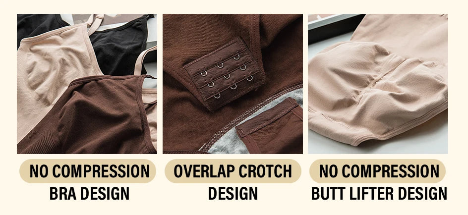 Body modellante a compressione senza cuciture per donna con spalline regolabili – nude, nero, marrone