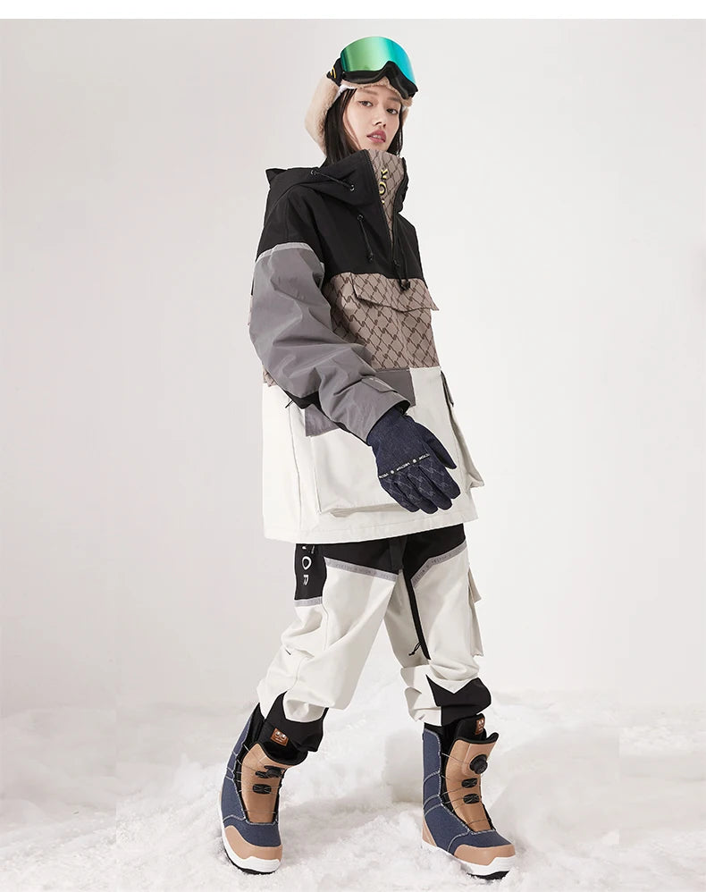 Tuta da sci unisex con cappuccio e dettagli riflettenti – giacca imbottita, impermeabile e termica per sport invernali