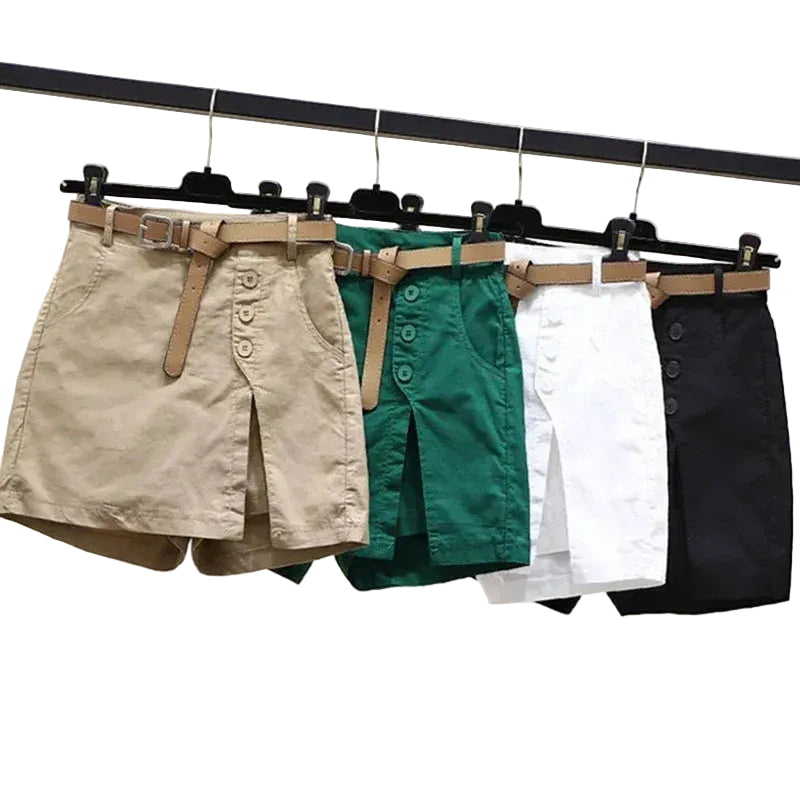 Gonna Pantaloncino Donna Vita Alta – Shorts A-Line con Bottoni