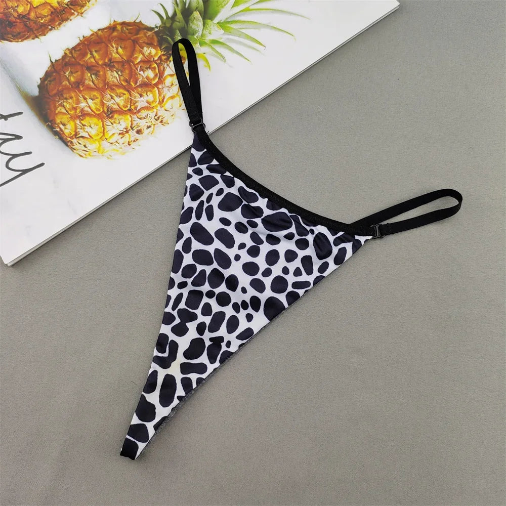 Perizoma sexy a due strati in cotone con schiena a T, da donna, a vita bassa, con stampa zebra/serpente/leopardo, senza cuciture