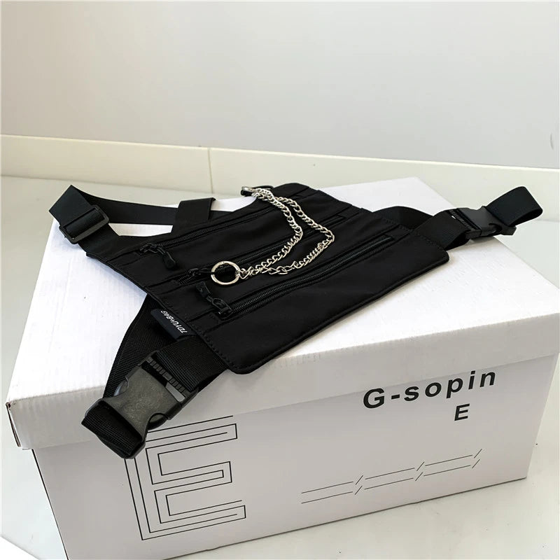 Borsa a petto unisex a 3 strati – pettorina nylon streetwear hip-hop versatile