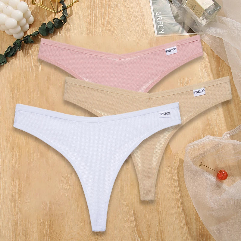 Set 3 pezzi perizomi donna G-string in cotone waffle a vita bassa – underwear sexy comfort quotidiano