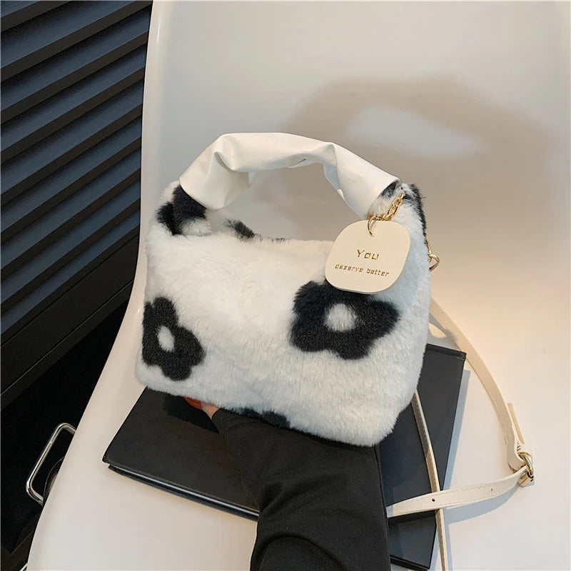 Borsa a mezzaluna in ecopelliccia donna – Hobo half-moon con manico arricciato e tracolla crossbody