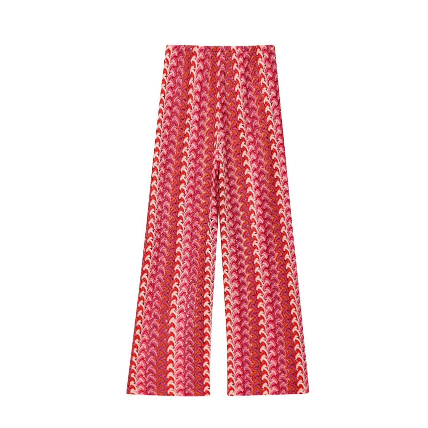 Coordinato donna in maglia crochet – top corto girocollo e pantaloni dritti vita alta