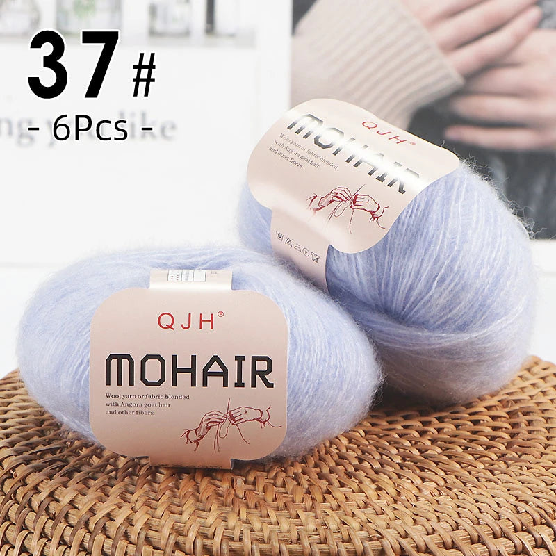 Set 6 gomitoli filato mohair morbido – lana angora effetto fluffy per maglioni, sciarpe, shawl fai-da-te