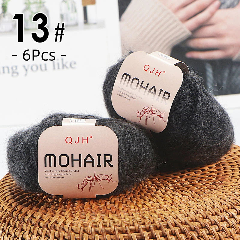Set 6 gomitoli filato mohair morbido – lana angora effetto fluffy per maglioni, sciarpe, shawl fai-da-te