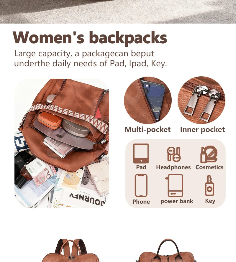 Zaino donna in pelle sintetica impermeabile + ant-furto – travel business college backpack grande capacità con nappina 2025