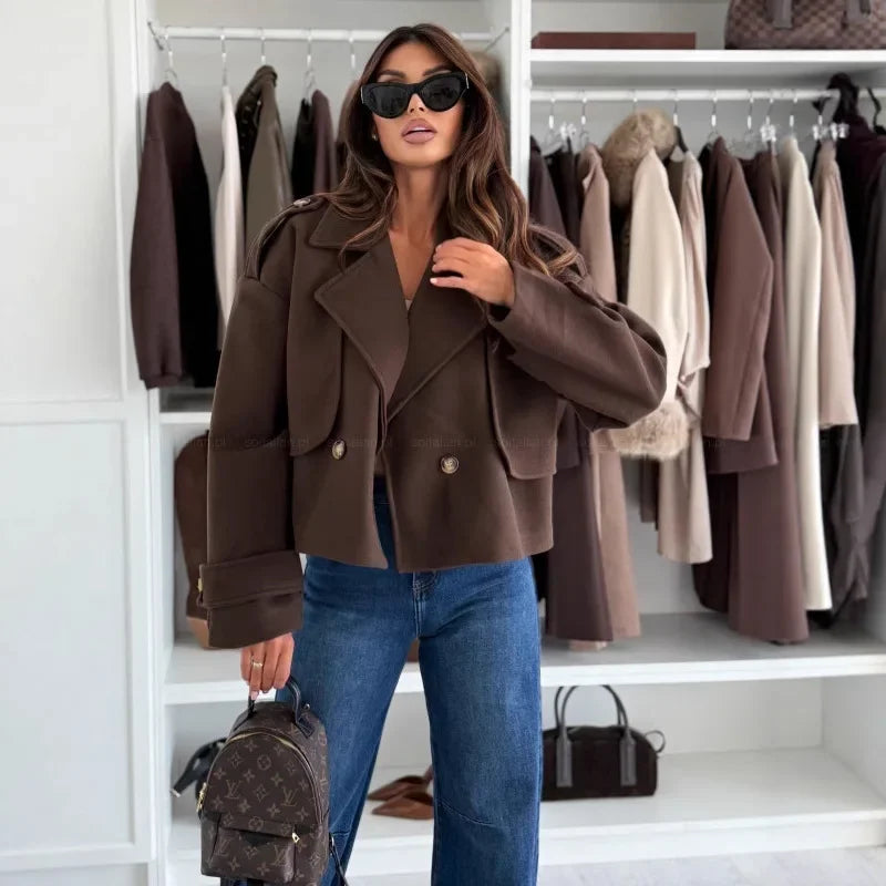 Mini coat in lana donna 2025 – Giacca corta con collo da tailleur, versatile ed elegante per l’autunno/inverno