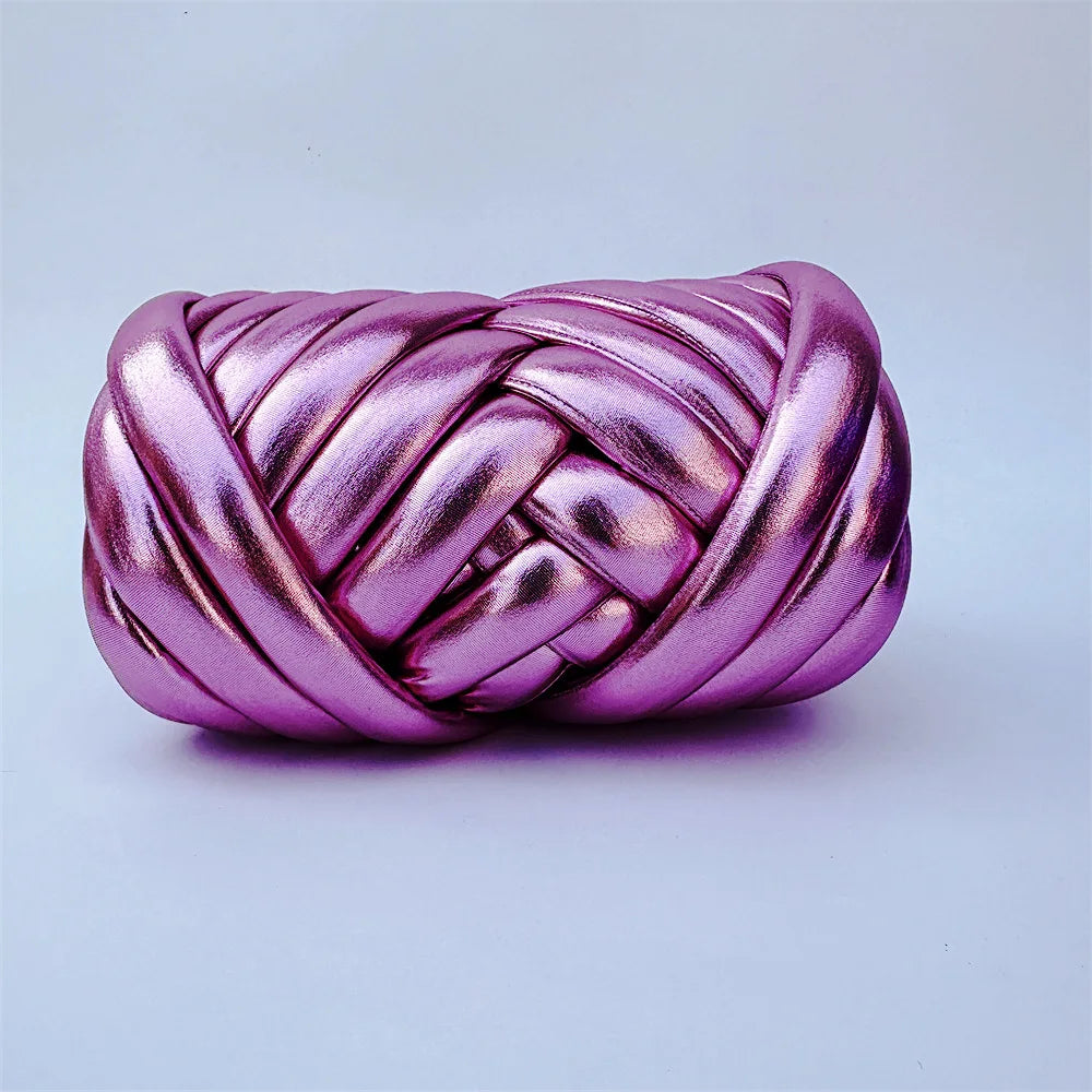 Filato mesh / ecopelle marshmallow per borse e uncinetto – opaco/lucido + pelle intrecciata artigianale