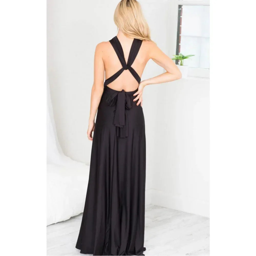 Abito Lungo Multiway Donna con Scollo a V – Vestito Trasformabile Elegante