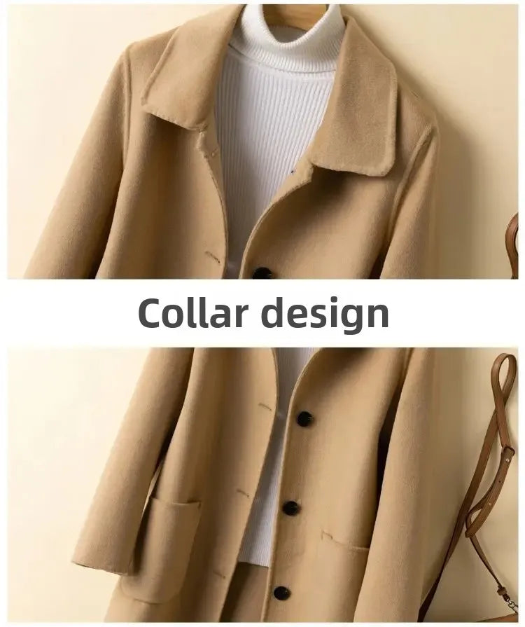 Cappotto in lana donna – Overcoat doppio lato, taglio medio, stile elegante per autunno e inverno