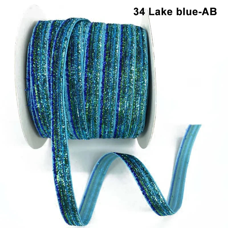 Nastro velluto glitter 10 mm – 50 metri multicolore per decorazioni, fai-da-te, confezioni regalo e artigianato