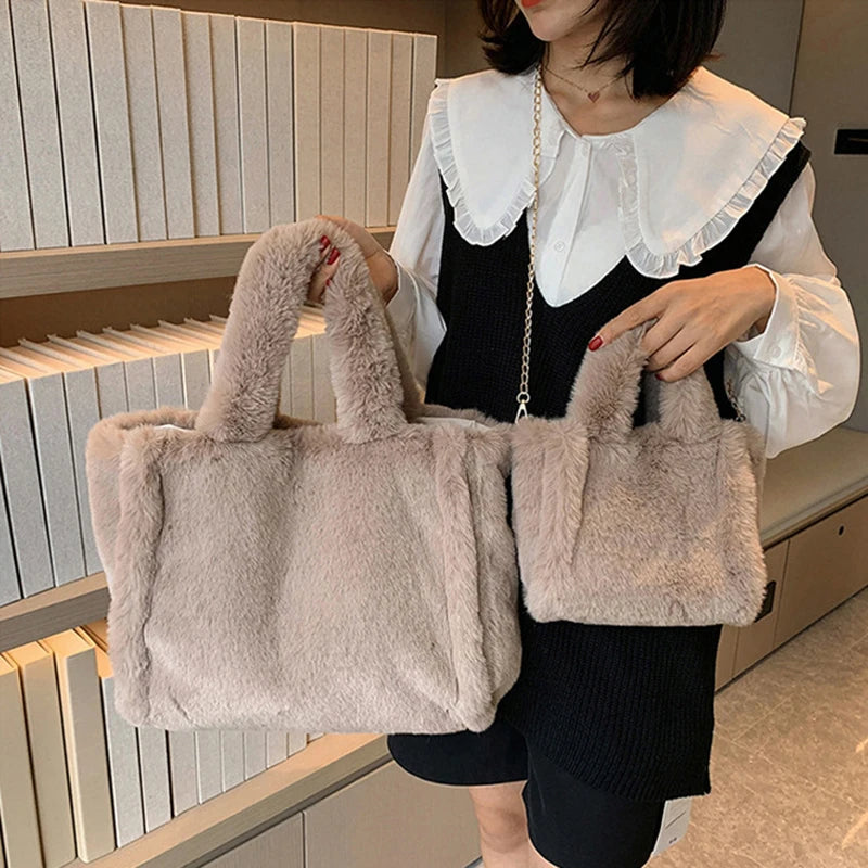 Shopper Tote Donna in Ecopelliccia Invernale – Borsa Furry Fluffy a Tracolla o Spalla
