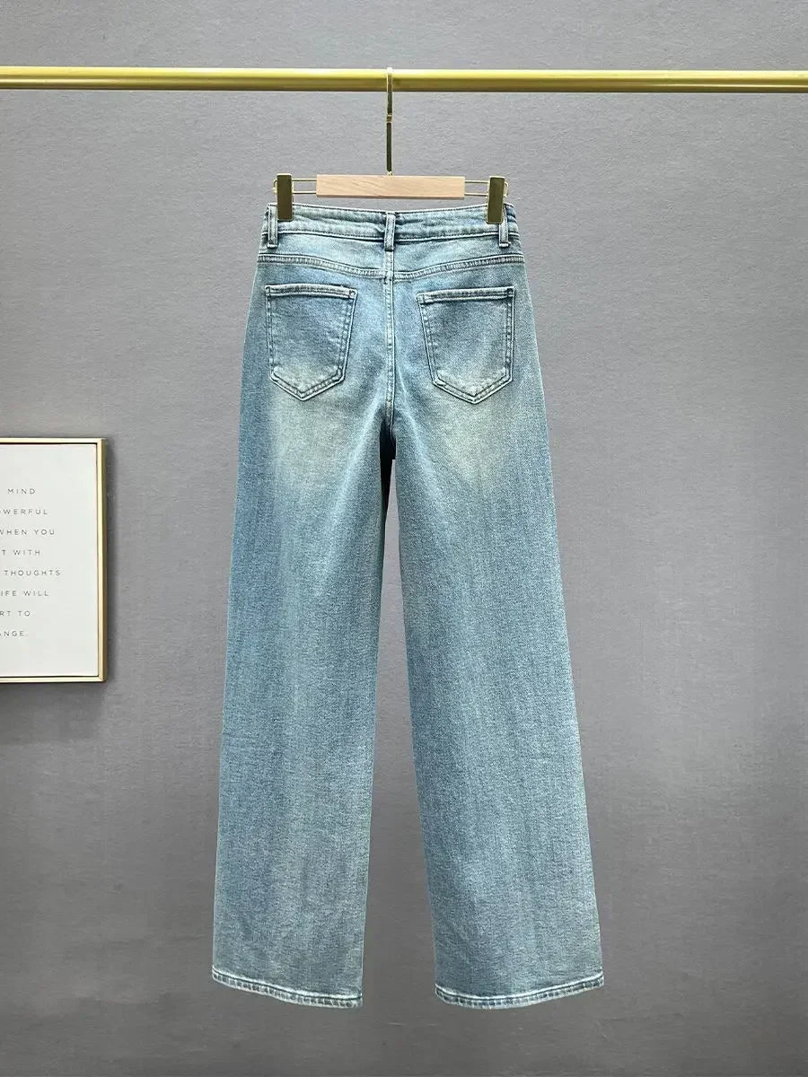 Jeans Donna Vita Alta con Ciondolo Brillante – Modello Gamba Dritta