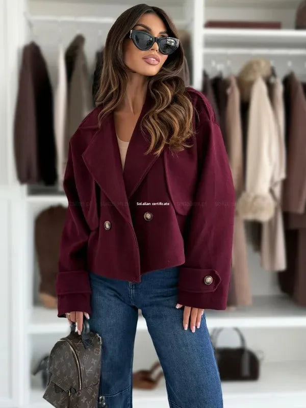 Mini coat in lana donna 2025 – Giacca corta con collo da tailleur, versatile ed elegante per l’autunno/inverno
