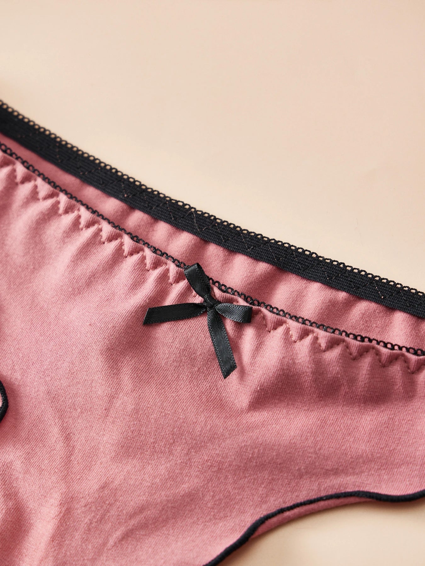 Set 4 pezzi perizomi donna in cotone – solid color, vita bassa, fascia T-back con fiocco, underwear comodo quotidiano
