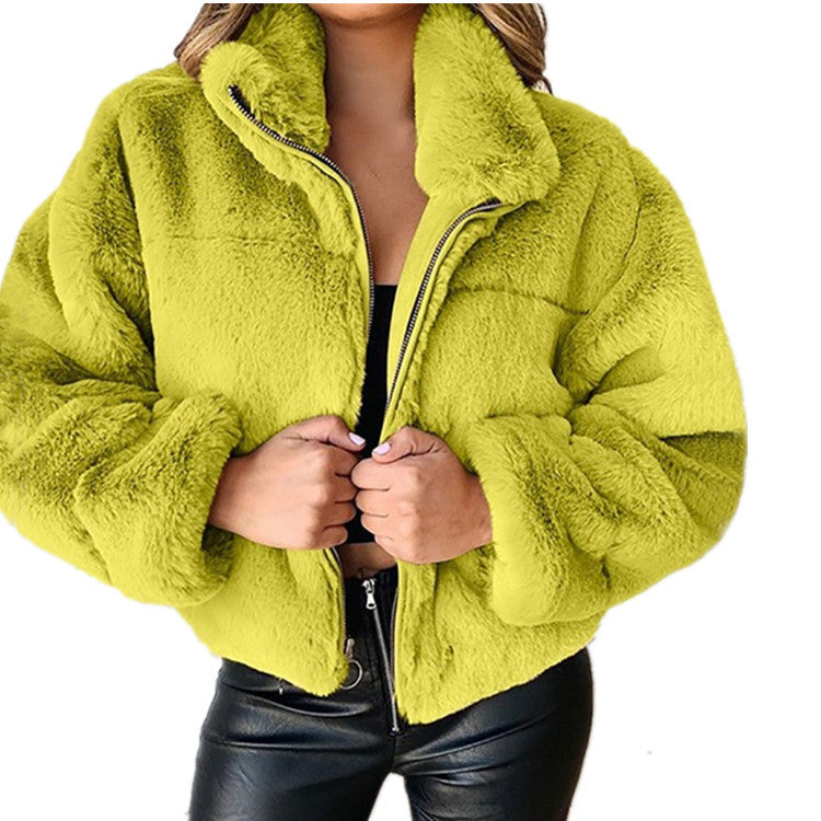 Cappotto corto donna in peluche oversize 2025 – cardigan faux fur con zip, caldo inverno cosy & fashion