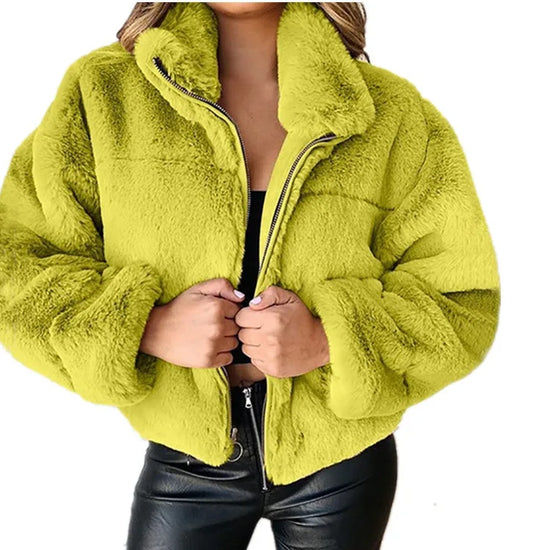 Cappotto corto donna in peluche oversize 2025 – cardigan faux fur con zip, caldo inverno cosy & fashion