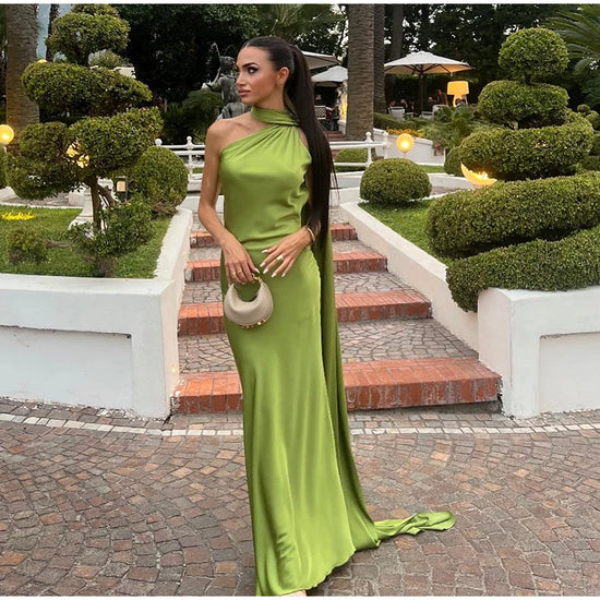 Abito da sera in raso con fiocco per donna – abito elegante schiena scoperta