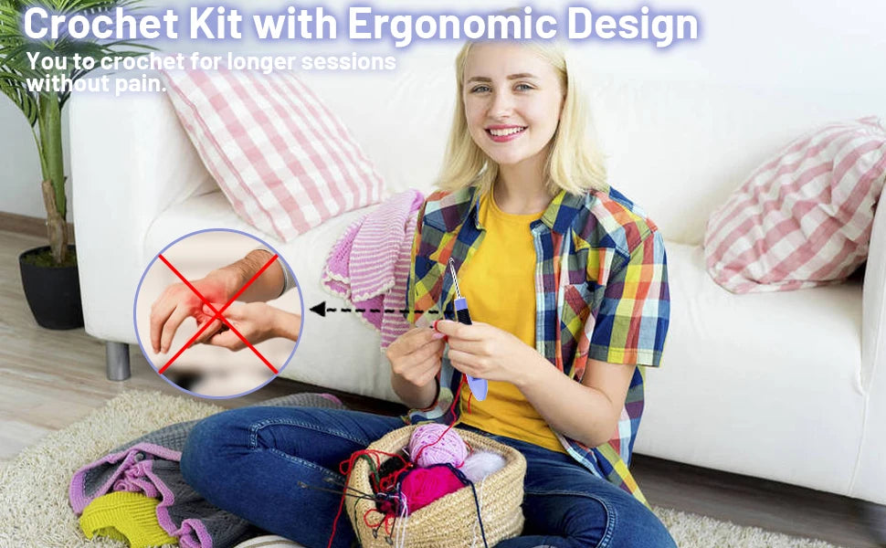 Set Uncinetti Luminosi 12 pezzi con Contatore e Punte Intercambiabili – Kit Crochet Ergonomico per Principianti