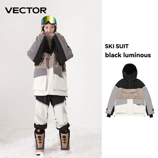 Tuta da sci unisex con cappuccio e dettagli riflettenti – giacca imbottita, impermeabile e termica per sport invernali