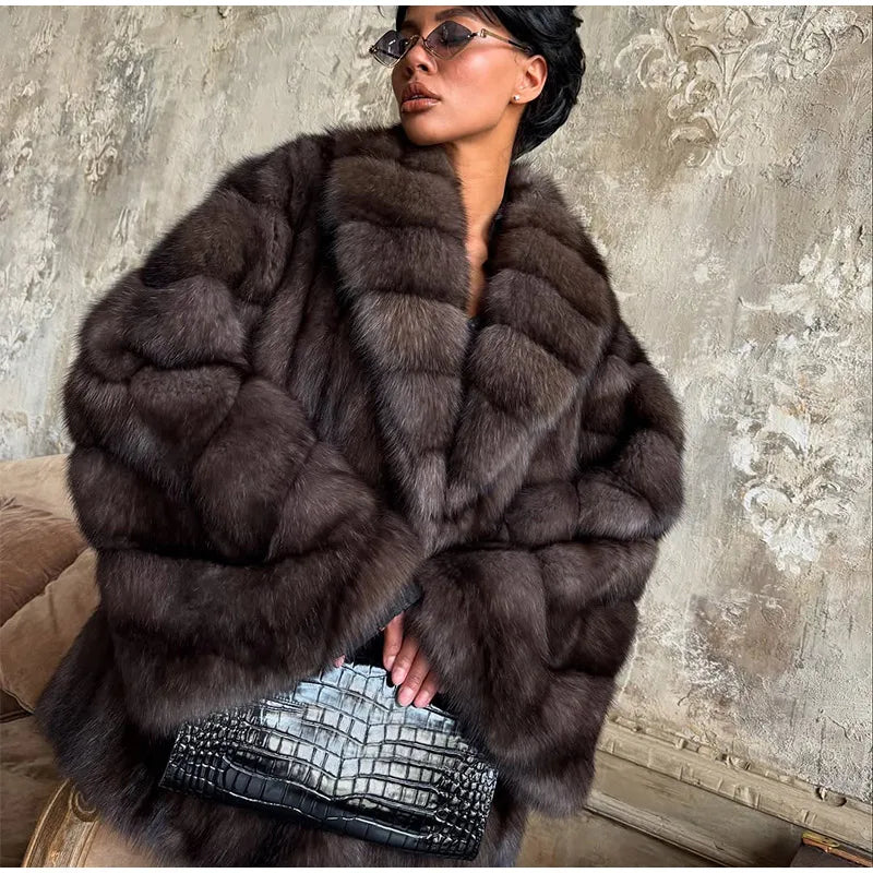 Cappotto lungo in pelliccia sintetica con colletto a revers – giacca maxi donna calda e lussuosa per l'inverno 2025