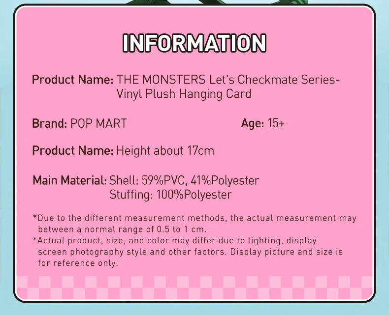 POP MART The Monsters Let’s Checkmate Vinyl Plush Hanging Card – Gadget da collezione, edizione limitata (2 pezzi max)