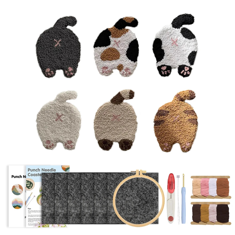 Kit Punch Needle Sottobicchieri Gatti – Set DIY Creativo per Principianti
