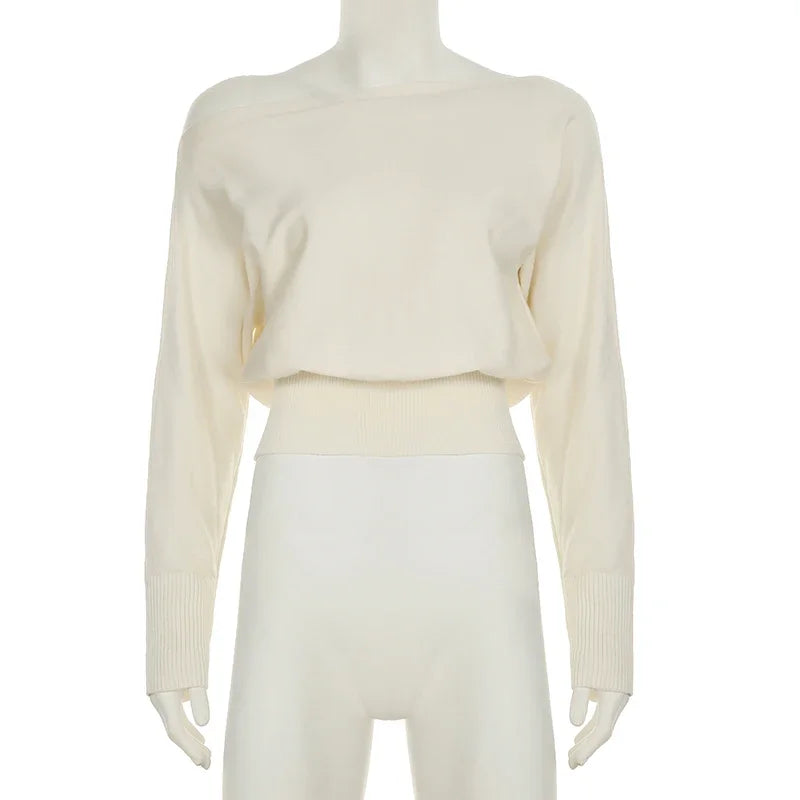 Maglione monospalla donna – Pullover loose con scollo asimmetrico, maniche lunghe, knit casual autunno/inverno
