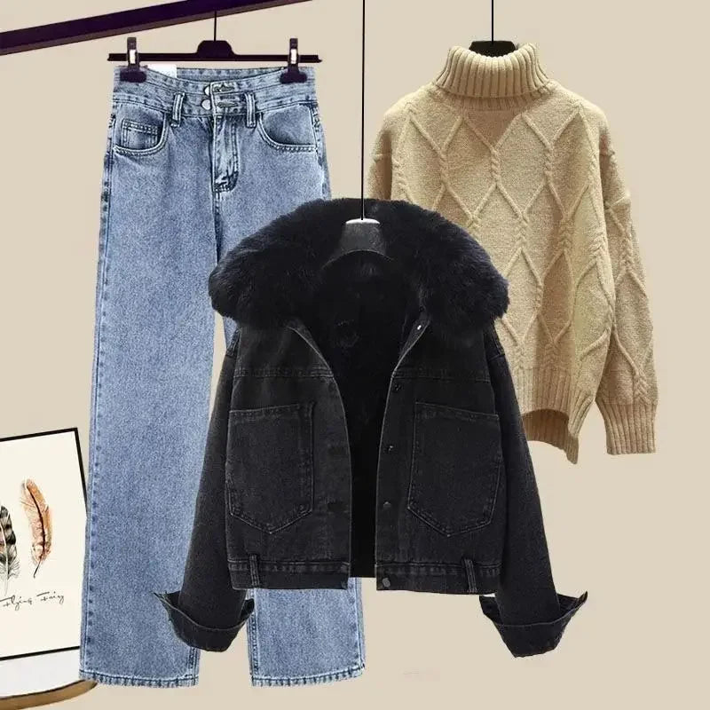 Giacca denim foderata in pile da donna – giacca imbottita spessa per autunno / inverno 2025 stile street