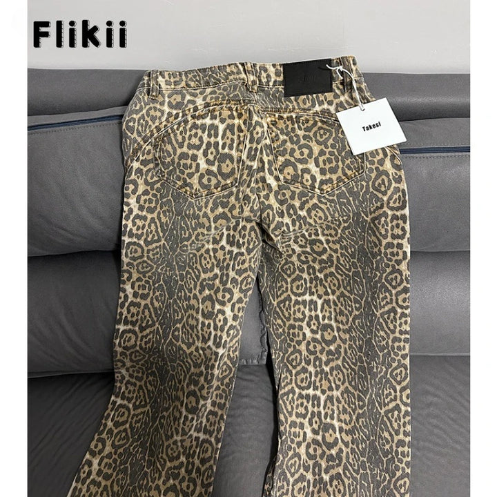 Jeans baggy vita alta leopardato donna – pantaloni oversize Y2K da strada con tasche casual 2025