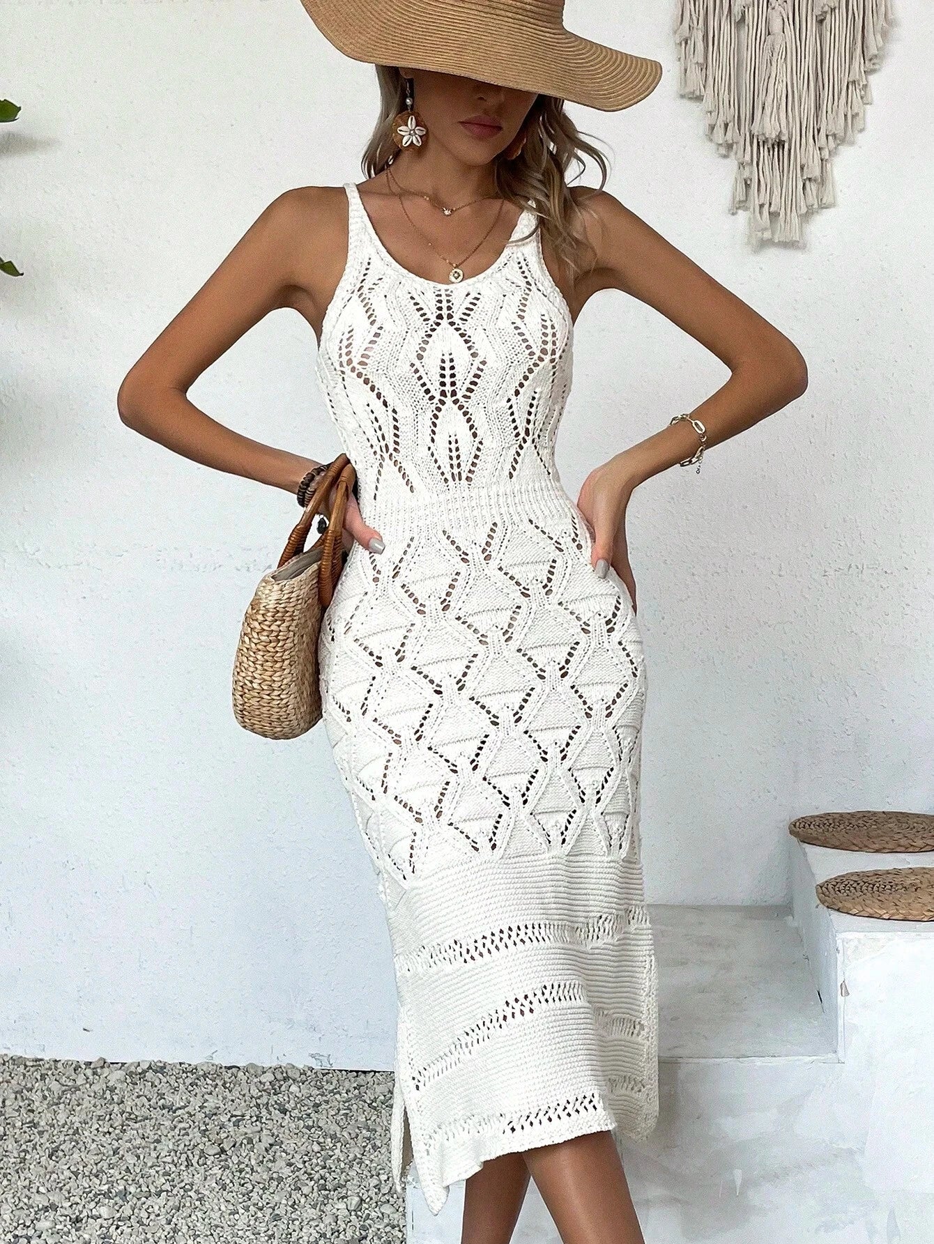 Copricostume Donna Bianco Traforato – Abito Mare Effetto Crochet