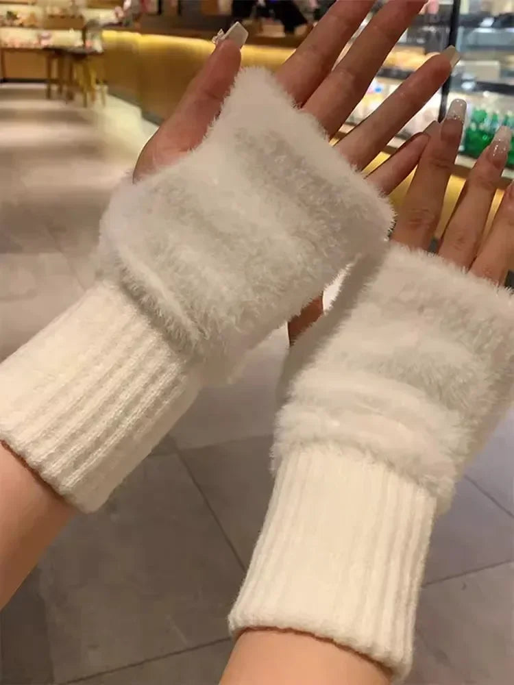 Guanti in pelliccia sintetica “mink fleece” half-finger donna – Guanti senza dita caldi e morbidi per l’inverno, perfetti per scrivere e usare lo smartphone