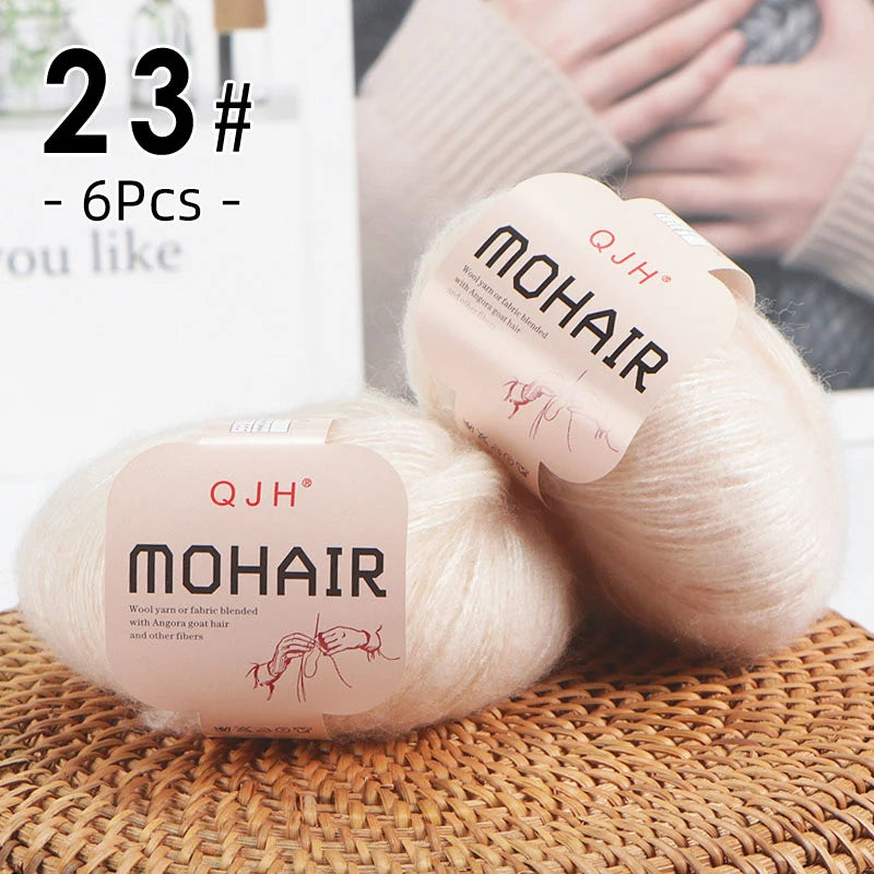 Set 6 gomitoli filato mohair morbido – lana angora effetto fluffy per maglioni, sciarpe, shawl fai-da-te