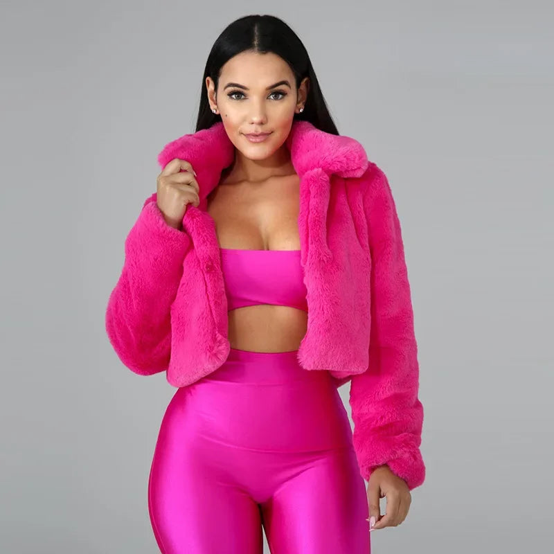 Giacca corta donna 2025 – cappotto pelliccia sintetica oversize, caldo, elegante per autunno/inverno