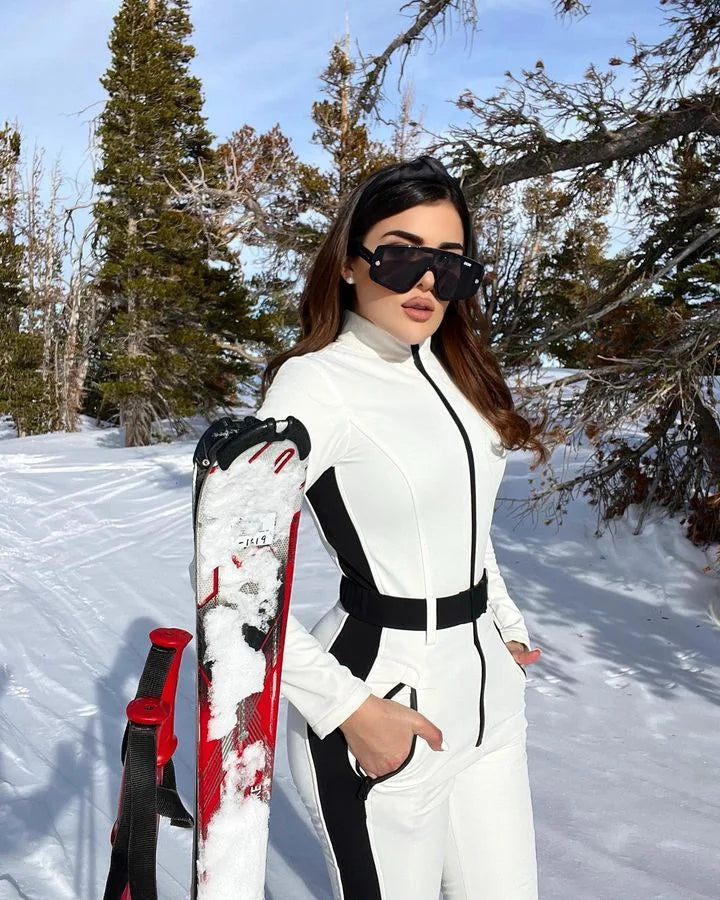 Tuta da sci donna manica lunga impermeabile e antivento – tuta intera patchwork elegante per snowboard e sci invernale