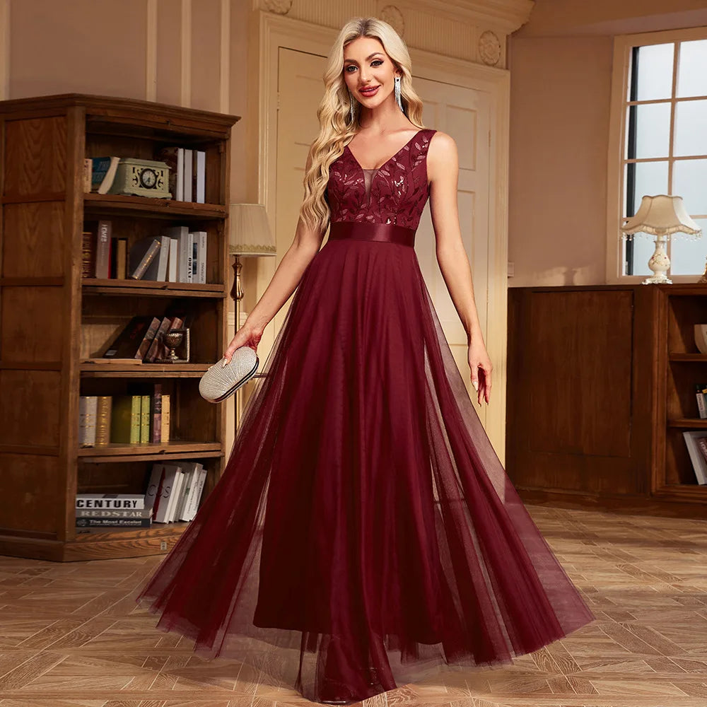 Abito Lungo Elegante Donna con Paillettes – Vestito Cerimonia Matrimonio e Damigella