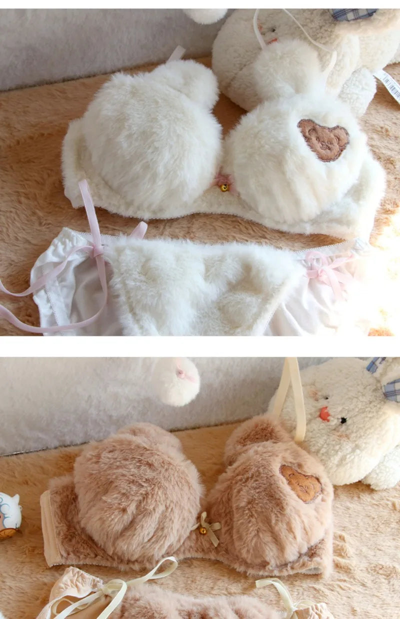 Set Intimo Donna Orsetto in Peluche ‒ Reggiseno e Slip Plush Invernali Cartoon