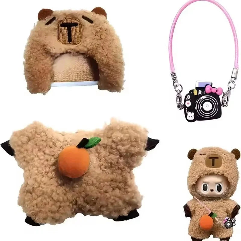 Set di abbigliamento per bambola Labubu da 17 cm – Tuta, cappello e fotocamera