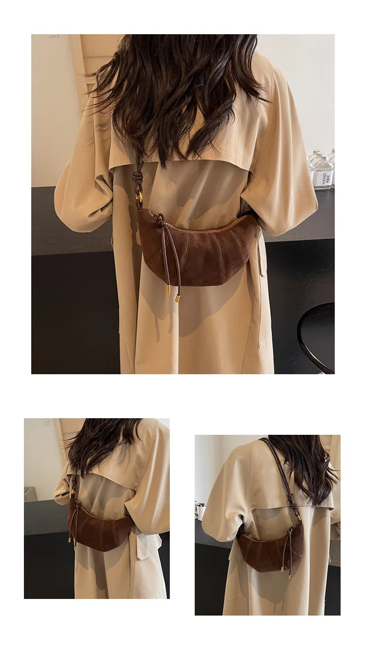 Borsetta baguette crossbody in velluto 2025 – stile western, zip e look raffinato minimal