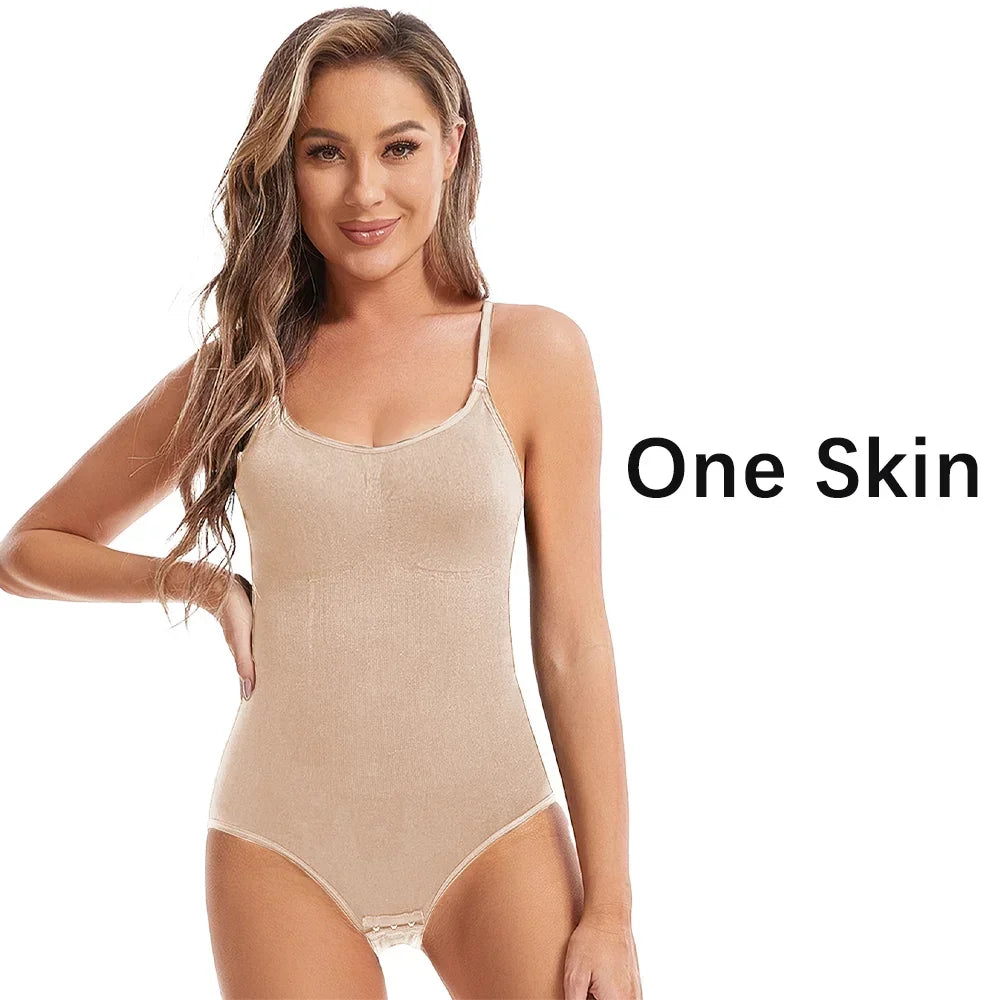 Body modellante a compressione senza cuciture per donna con spalline regolabili – nude, nero, marrone